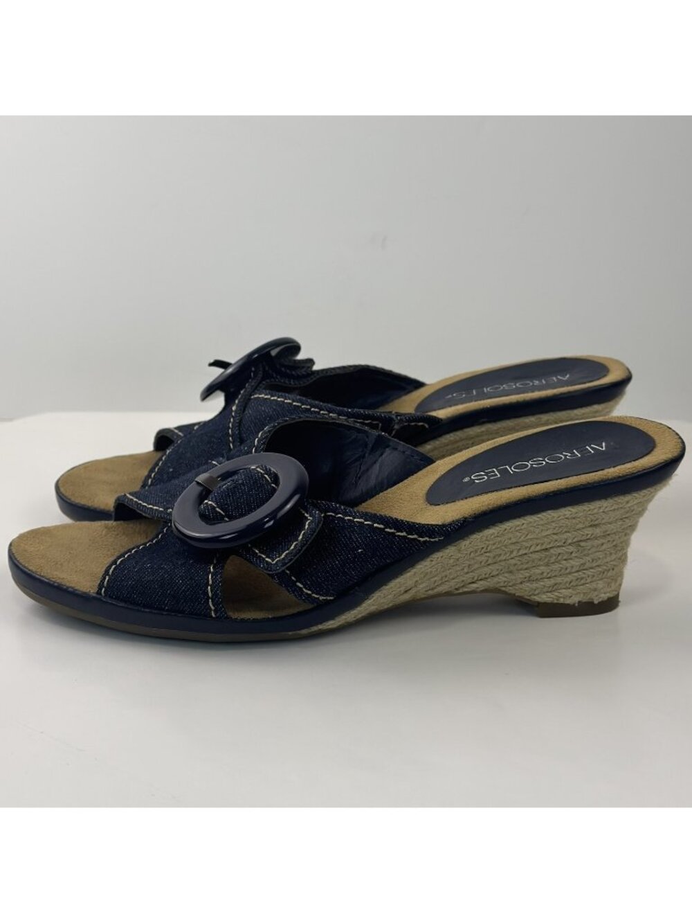 Aerosoles Wedge Sandals Womens US 8M EU 6 Blue Denim Open Toe Criss Cross Strap